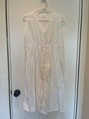 Sleeveless White Button-Front Sun Dress